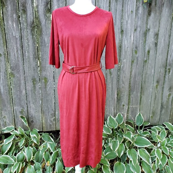 NWT Zara Stretchy Belted Shirt Dress Burgandy - Picture 2 of 6